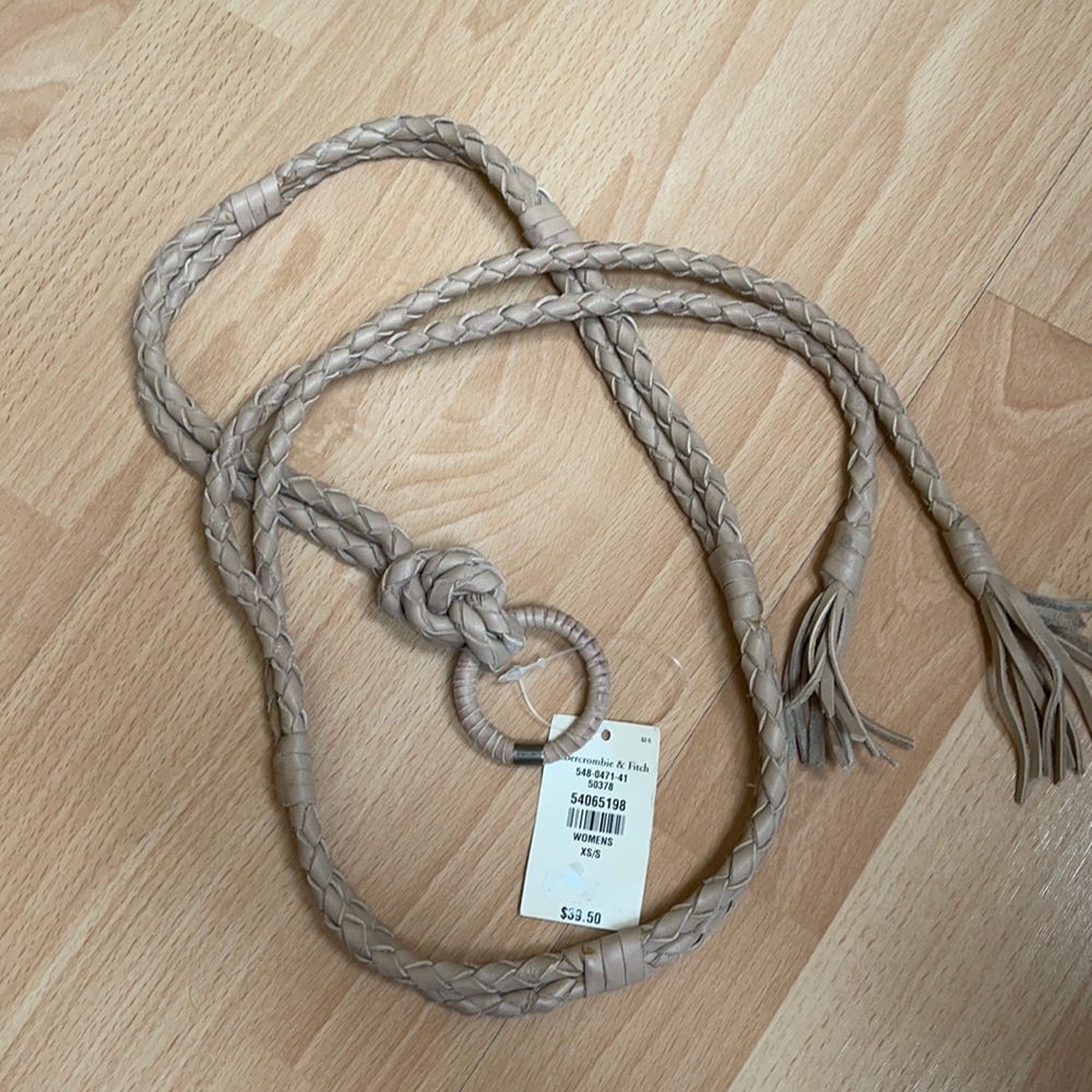 Abercrombie & Fitch nude beige leather woven braided belt XS/S